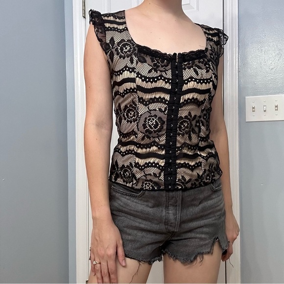 Y2K Vintage Blouse Black Lace Coquette Gothic Romantic Vampire Size Medium - Picture 1 of 9